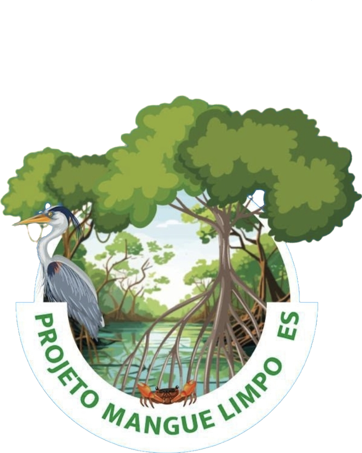 Selo do Projeto Mangue Limpo ES: garça e caranguejo no manguezal